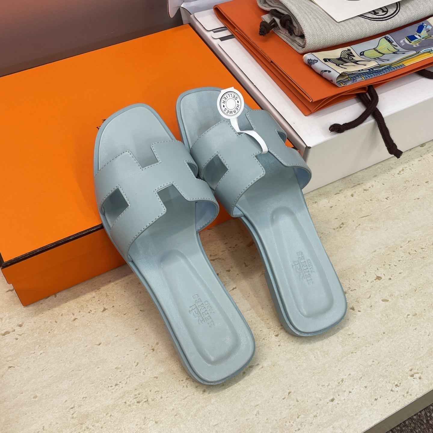 HM 26ss Oran Sandals Baby Blue Calfskin 607223