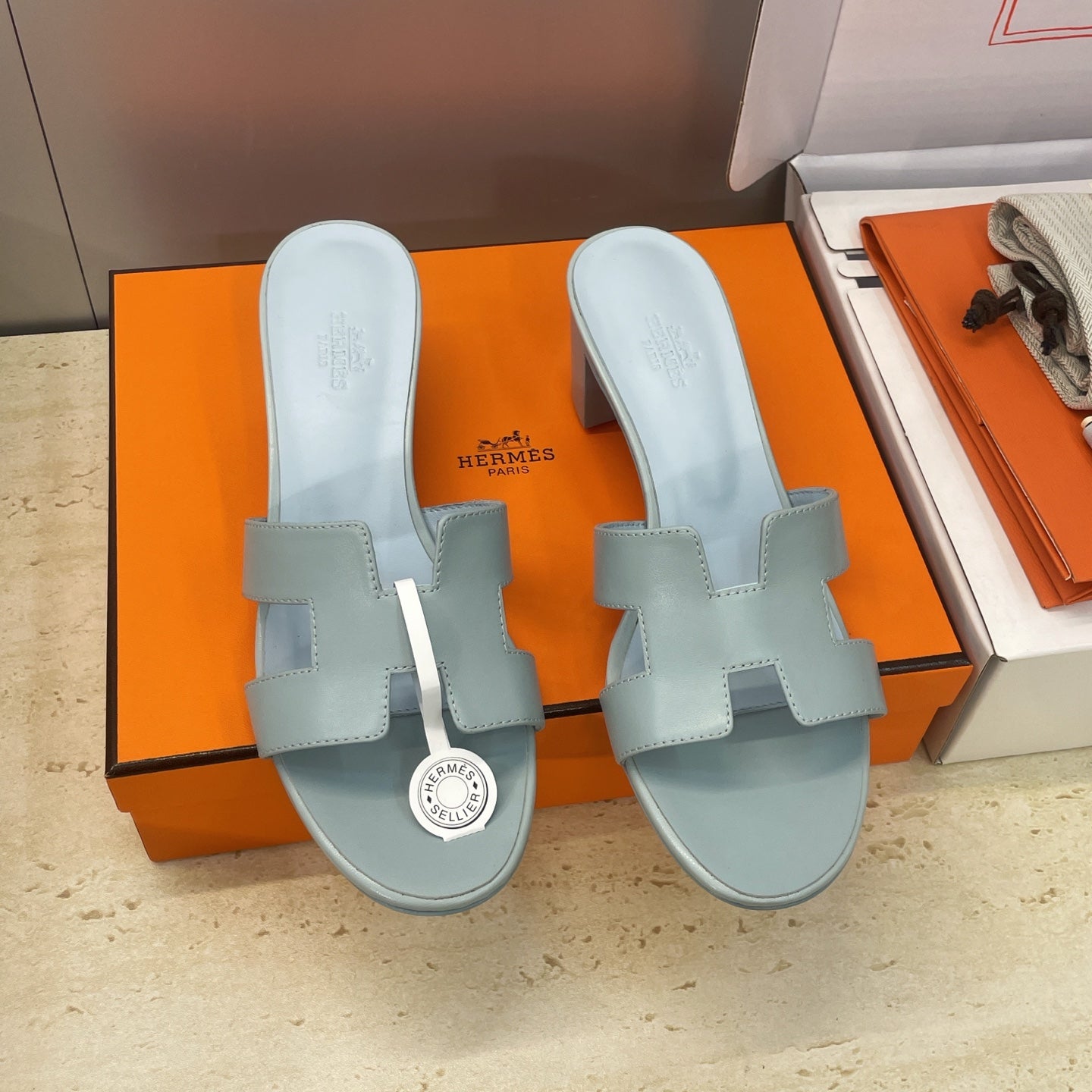 HM 26ss Oran Sandals 45 Light Blue Calfskin 607227