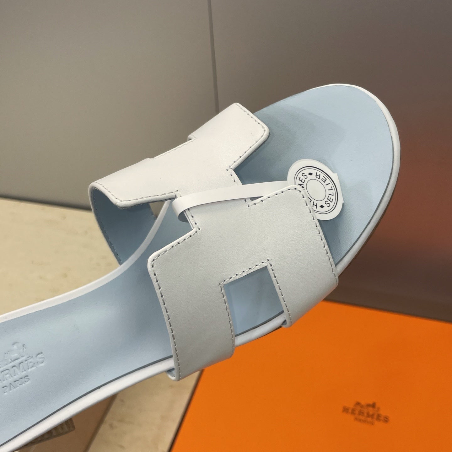 HM 26ss Oran Sandals 45 Baby Blue White Calfskin 607230