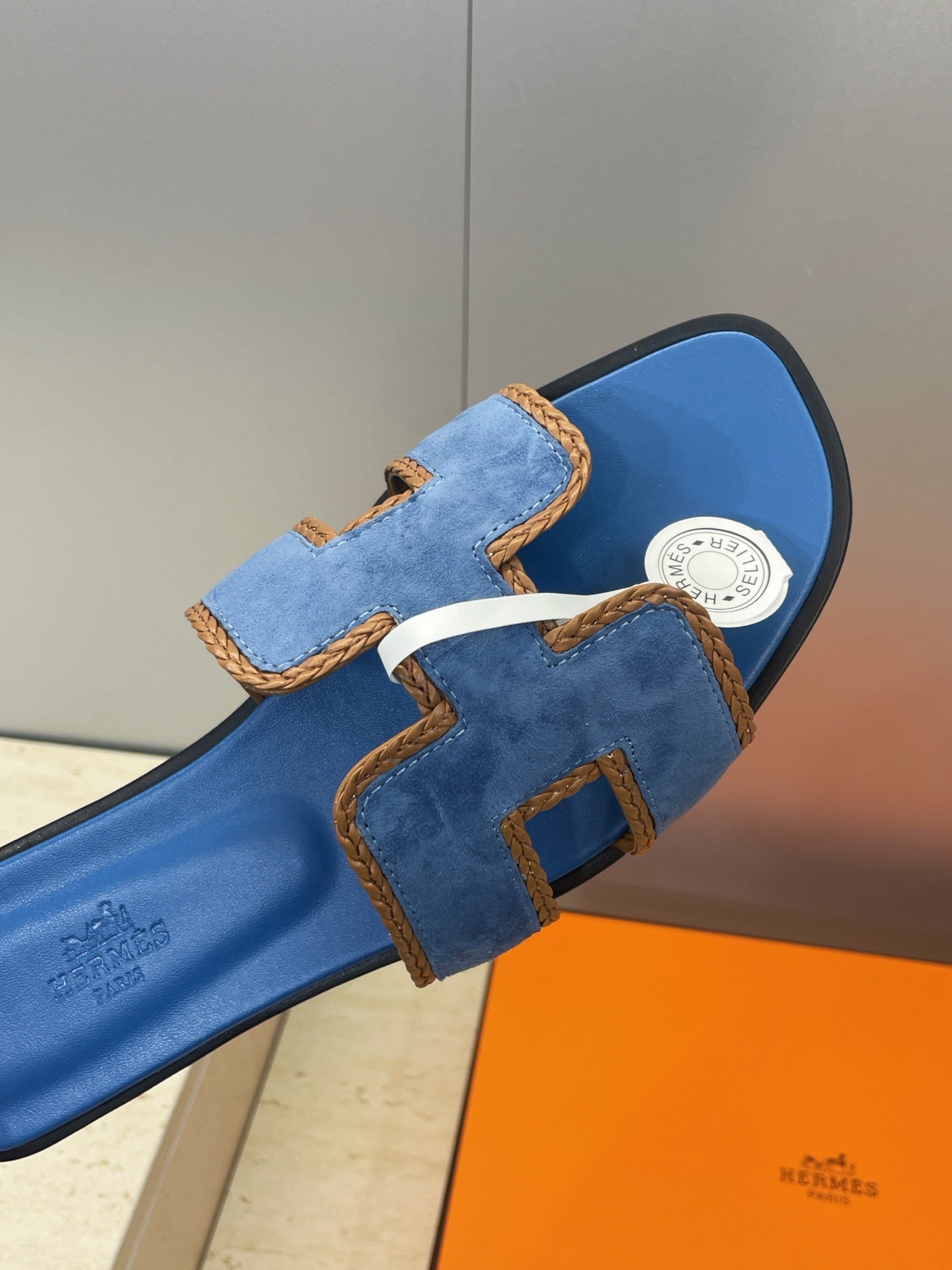 HM 26ss Oran Sandals Blue Suede Calfskin 607247