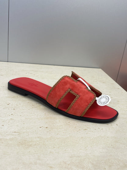 HM 26ss Oran Sandals Red Suede Calfskin 607248