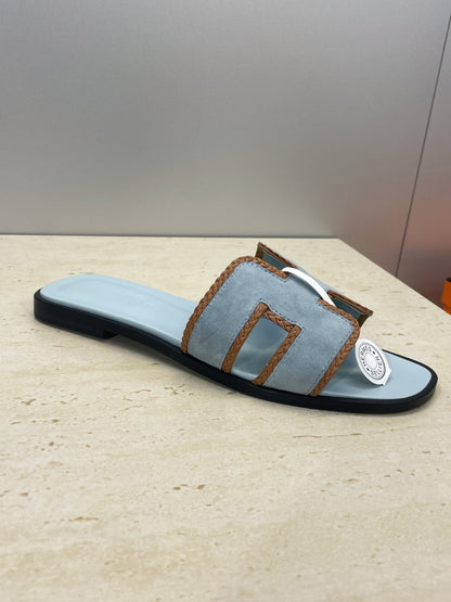 HM 26ss Oran Sandals Baby Blue Brown Suede Calfskin 607250