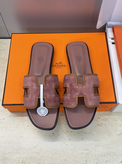 HM 26ss Oran Sandals Pinkish Brown Suede Calfskin 607251
