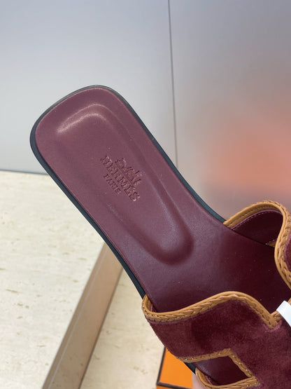 HM 26ss Oran Sandals Burgundy Brown Suede Calfskin 607252