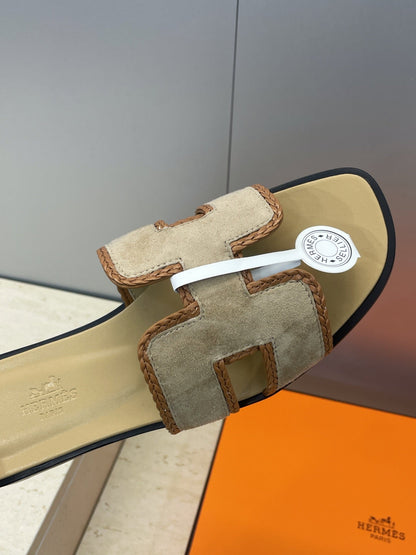 HM 26ss Oran Sandals Beige Brown Suede Calfskin 607253