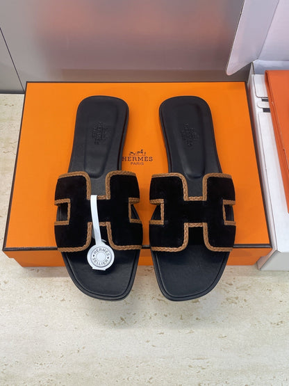 HM 26ss Oran Sandals Black Brown Suede Calfskin 607254