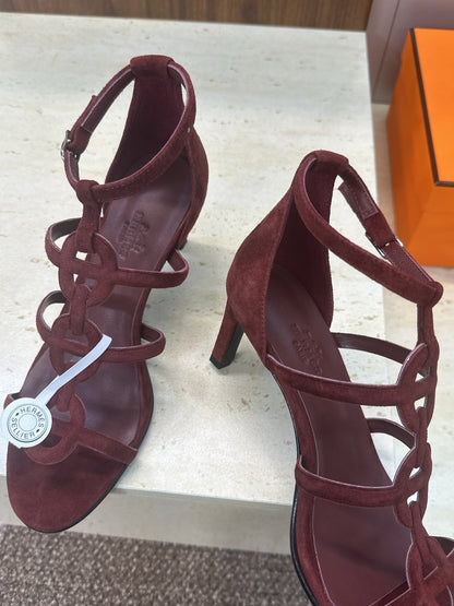 HM 26ss High Heels Sandals 70 Burgundy Suede 633219