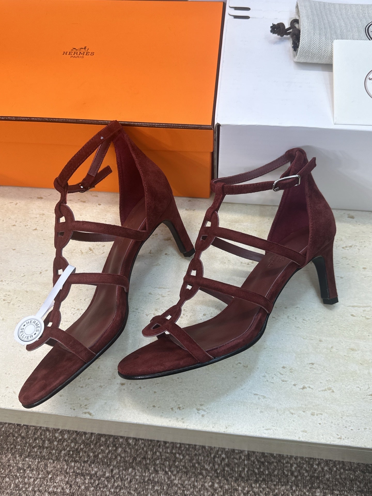 HM 26ss High Heels Sandals 70 Burgundy Suede 633219