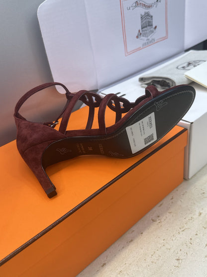 HM 26ss High Heels Sandals 70 Burgundy Suede 633219