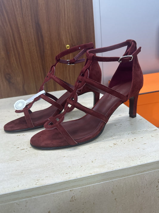 HM 26ss High Heels Sandals 70 Burgundy Suede 633219