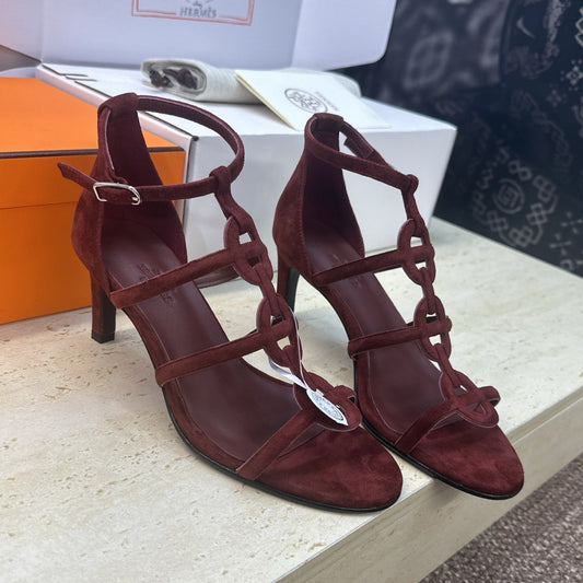 HM 26ss High Heels Sandals 70 Burgundy Suede 633219