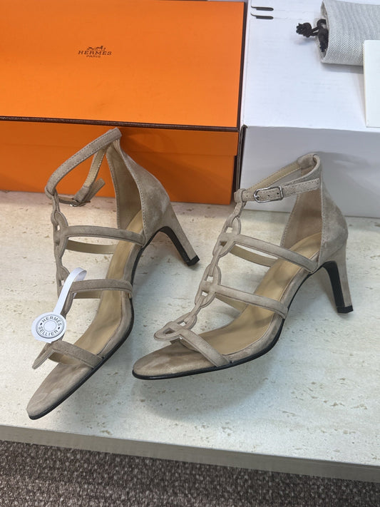 HM 26ss High Heels Sandals 70 Beige Suede 633220