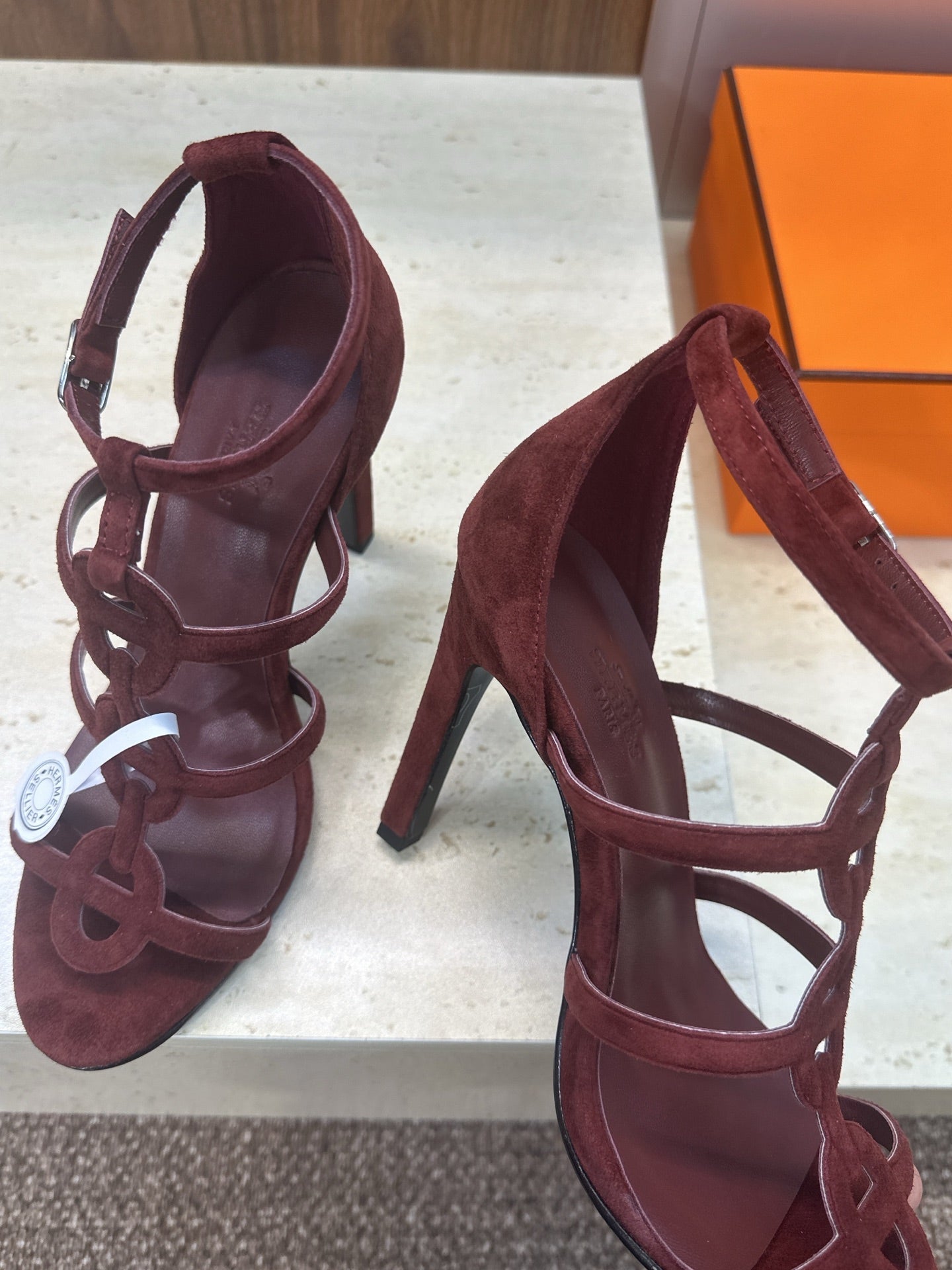 HM 26ss High Heels Sandals 95 Burgundy Suede 633223
