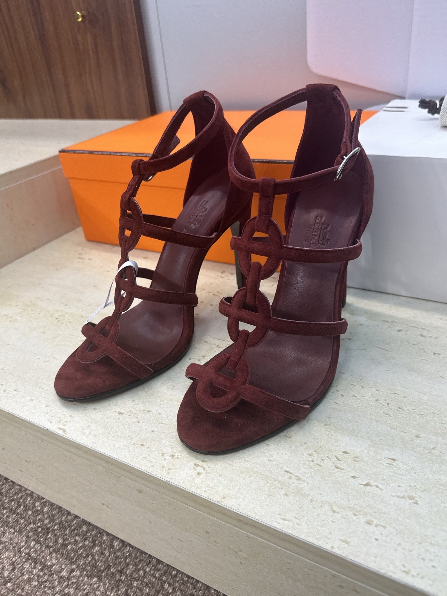 HM 26ss High Heels Sandals 95 Burgundy Suede 633223