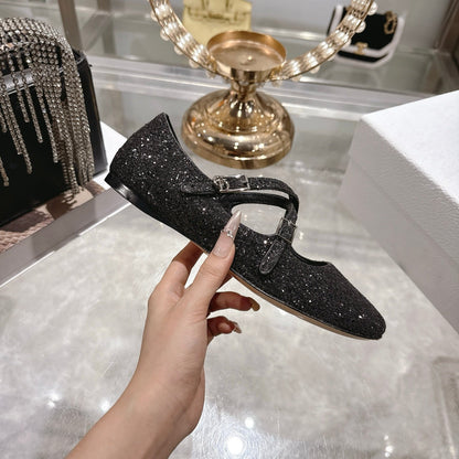 CD 26 Ballet Flats Black Leather With Sequins 592215