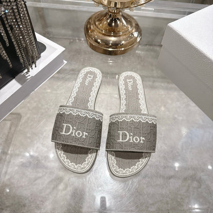 CD26 Embroidered Sandals Gray White Canvas 592243