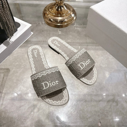 CD26 Embroidered Sandals Gray White Canvas 592243