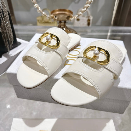 CD 26 Chunky Heel Sandals White Leather 592272