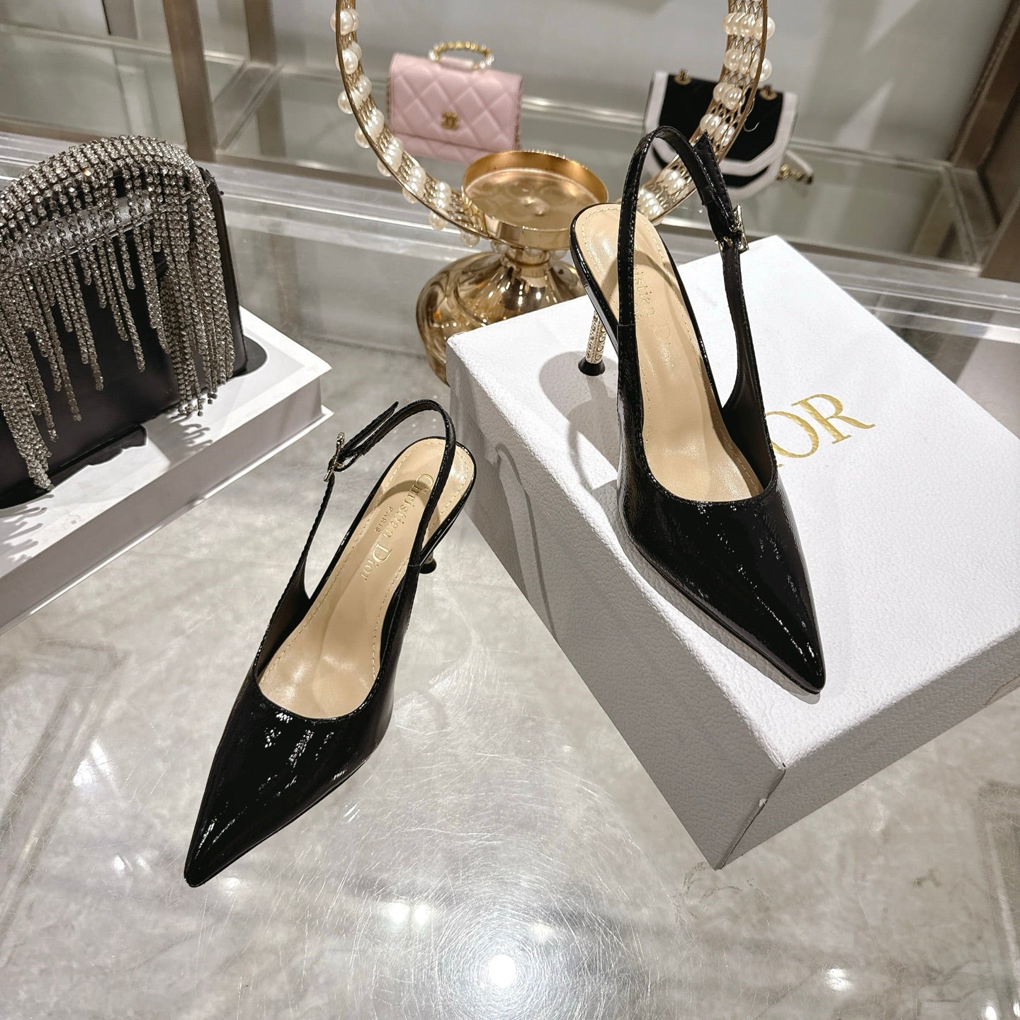 CD 26 Slingback 80 Black Beige Patent Leather 679853