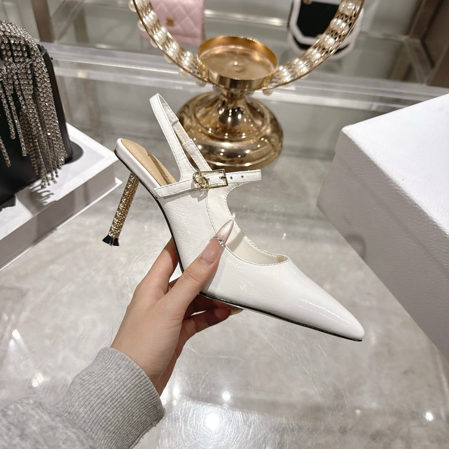 CD 26 Mary Jane High Heels 80 White Patent Leather 679858