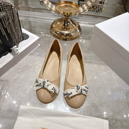 CD 26 Bow Ballet Flat Embroidered Sheepskin