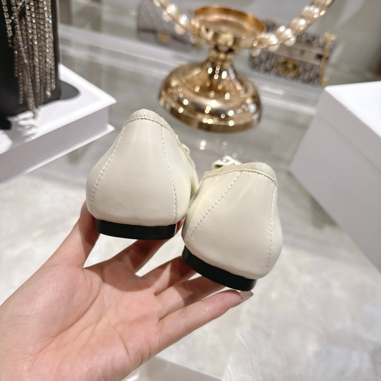 CD 26 Bow Ballet Flat Embroidered Sheepskin