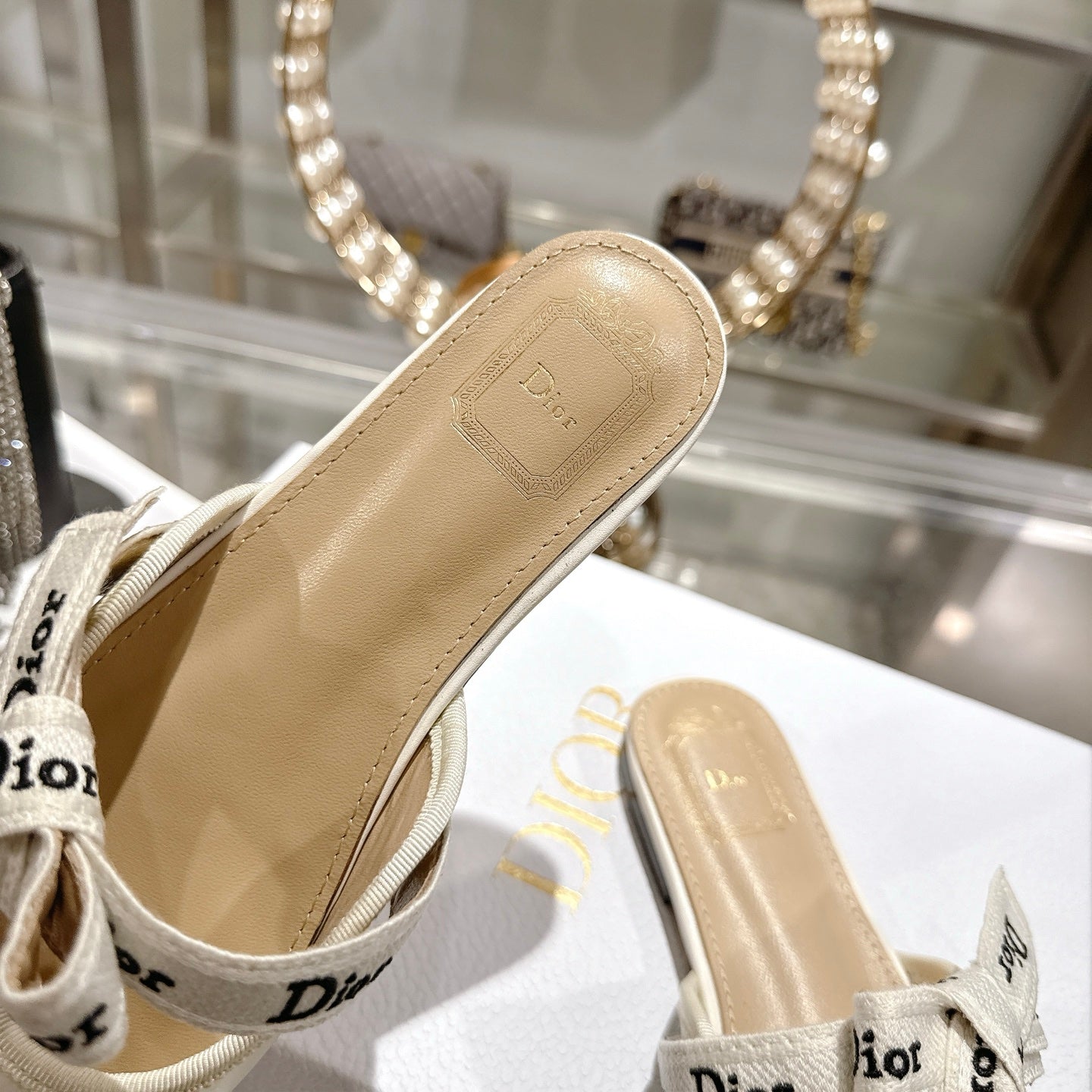 CD 26 Bow Flat Mules Embroidered Sheepskin
