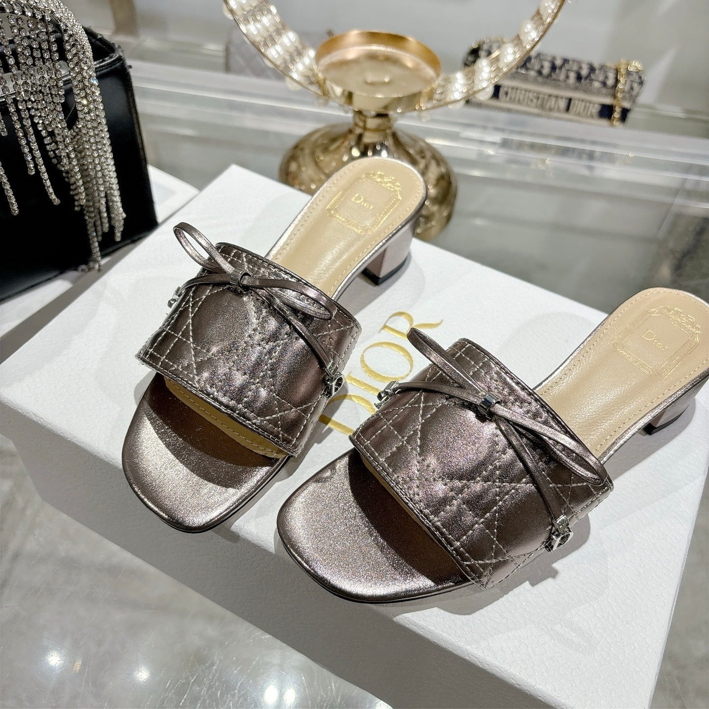 CD 26s Slippers Metallic Brown Beige Calfskin 679866