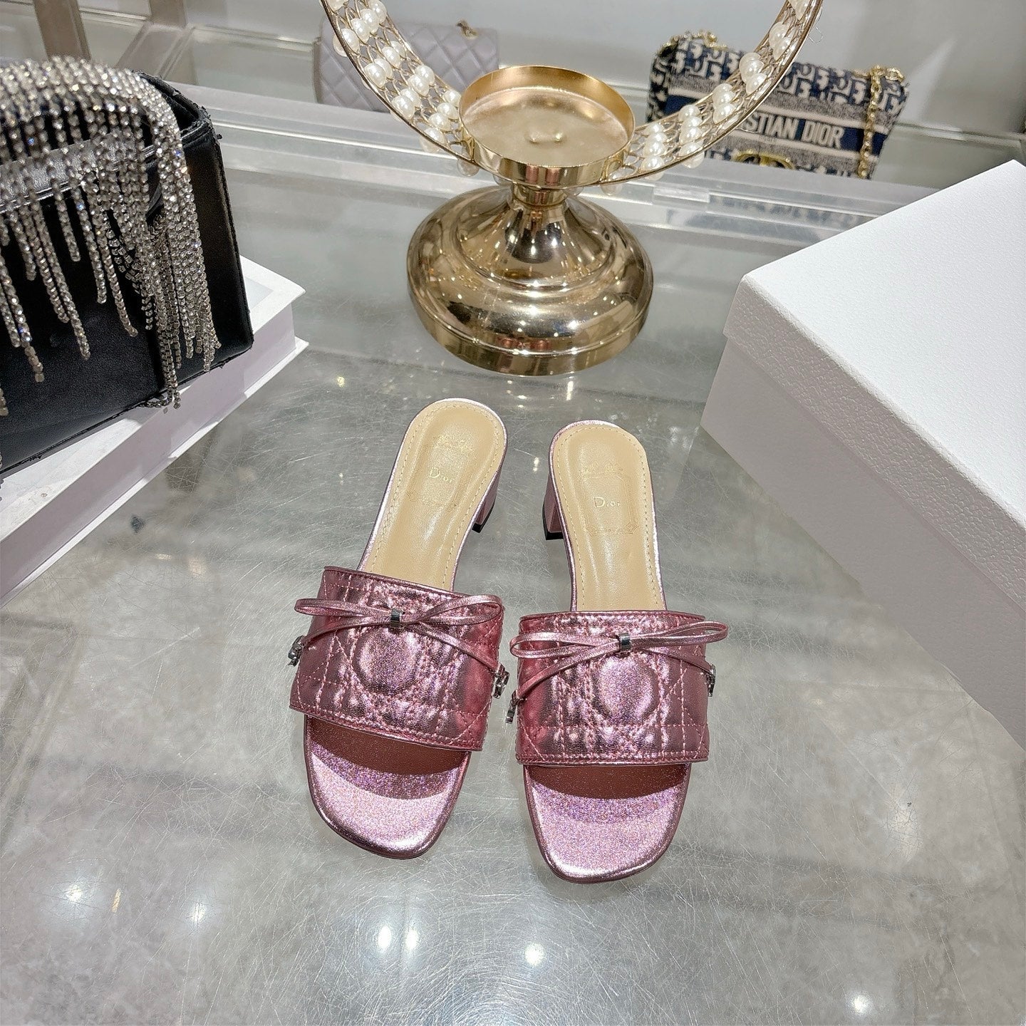 CD 26s Slippers Metallic Pink Beige Calfskin 679868
