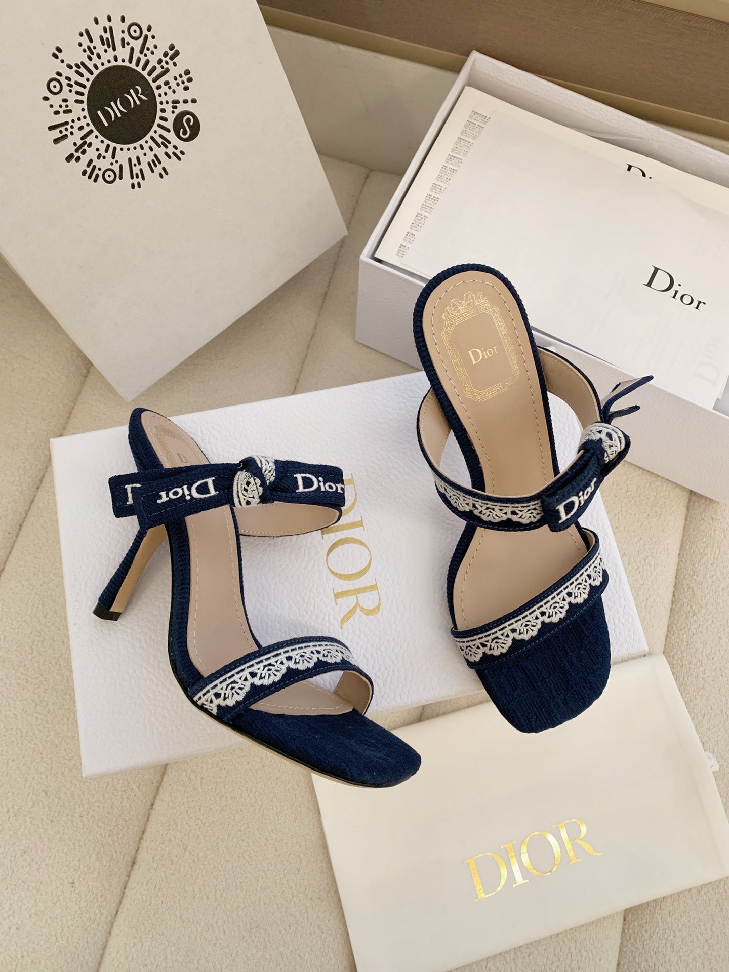 CD 26s High Heel Sandal 100 Navy Blue Canvas Sheepskin  664177