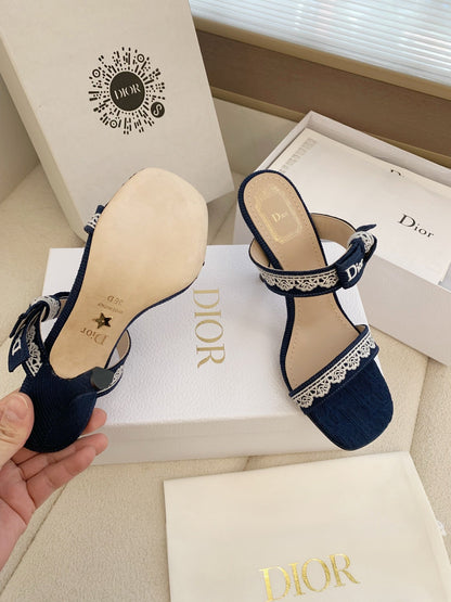 CD 26s High Heel Sandal 100 Navy Blue Canvas Sheepskin  664177