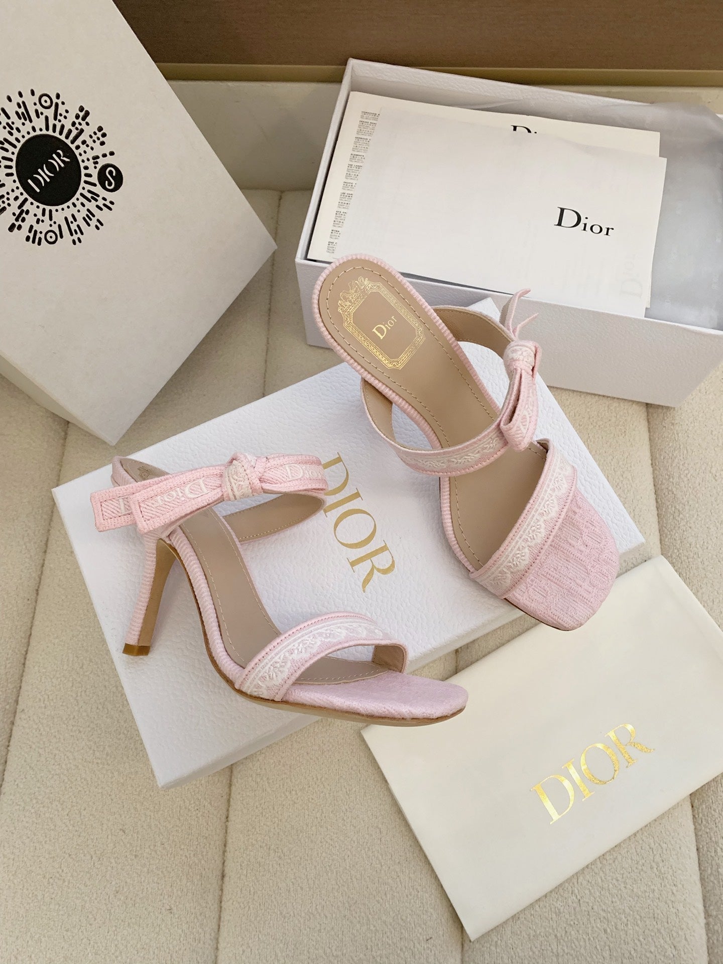 CD 26s High Heel Sandal 100 Pink Canvas Sheepskin  664178