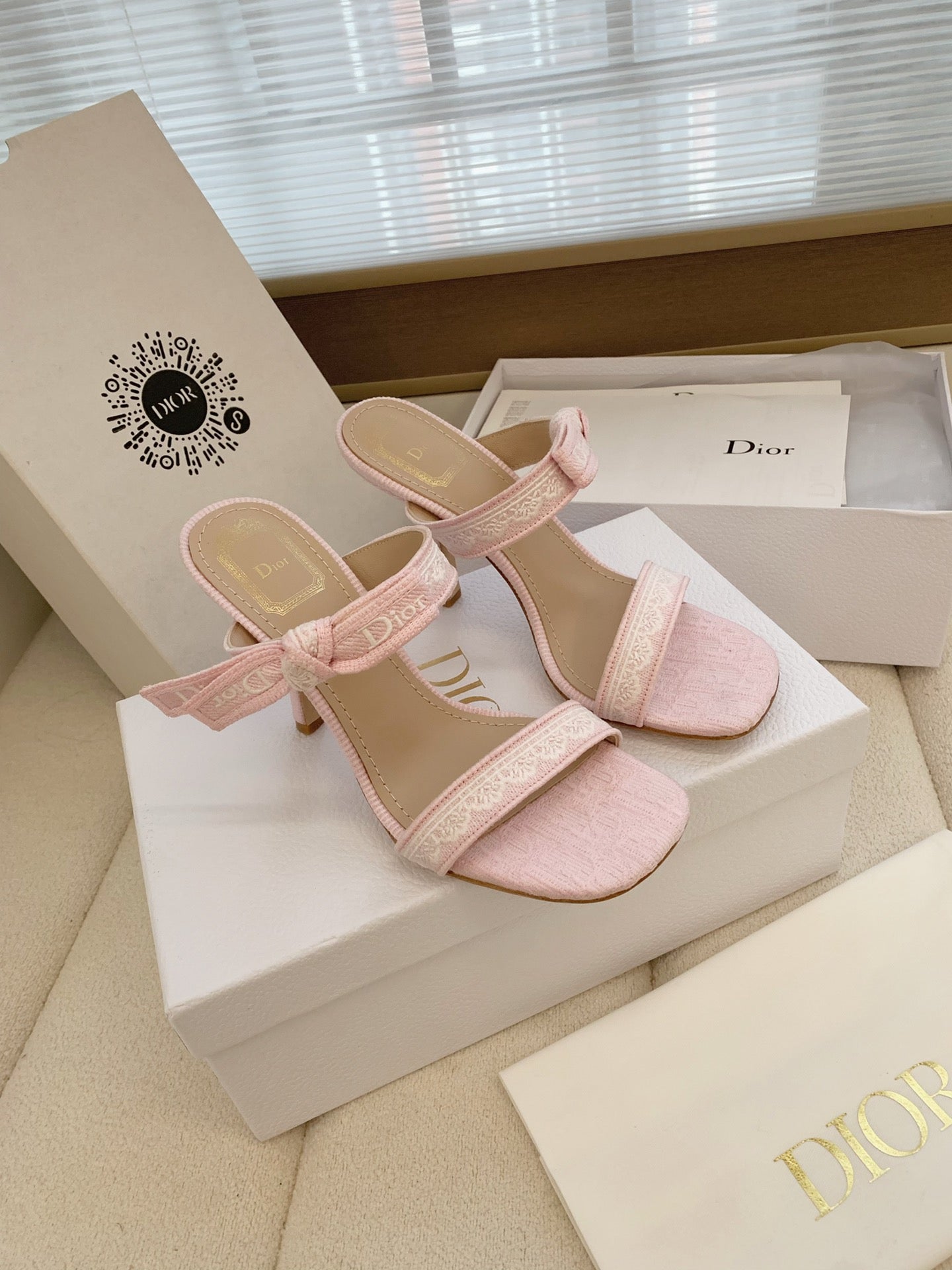 CD 26s High Heel Sandal 100 Pink Canvas Sheepskin  664178