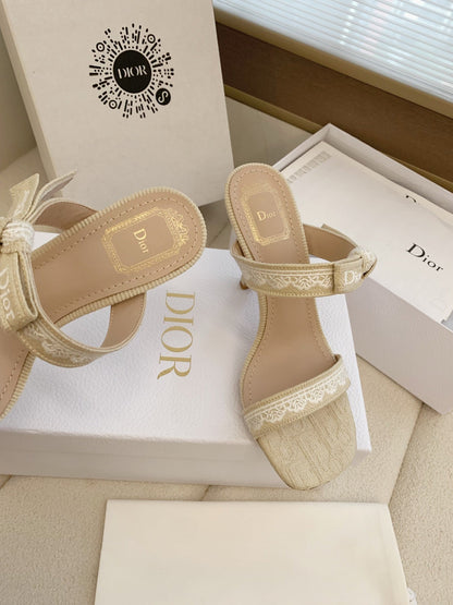 CD 26s High Heel Sandal 100 Beige Canvas Sheepskin  664179