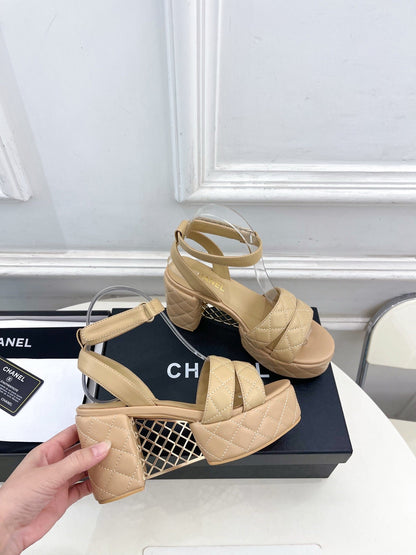 CC 26s HighHeeled Platform Sandals 85 Beige Sheepskin 631869