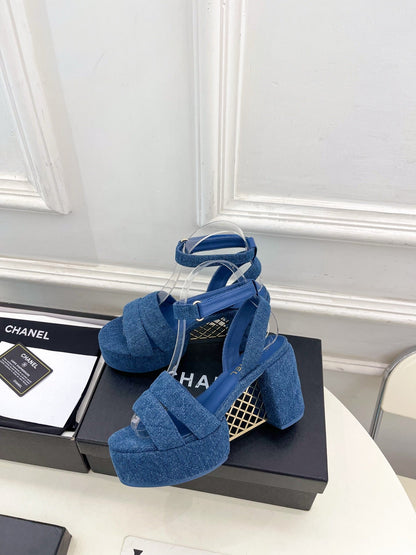 CC 26s HighHeeled Platform Sandals 85 Dark Blue Denim 631871