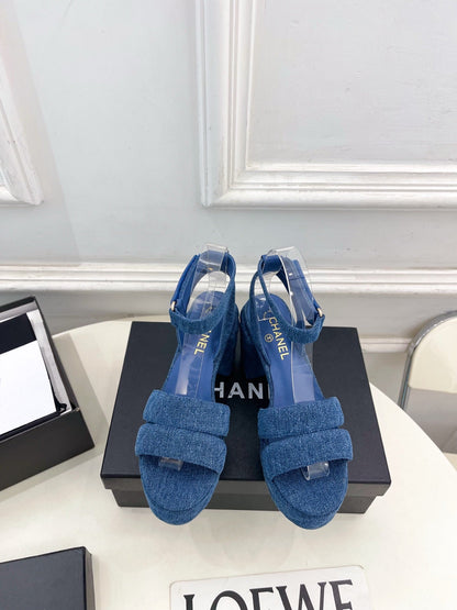CC 26s HighHeeled Platform Sandals 85 Dark Blue Denim 631871