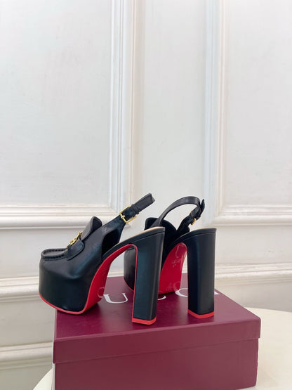 GG 26SS Platform Sandals 130 Black Sheepskin 640262