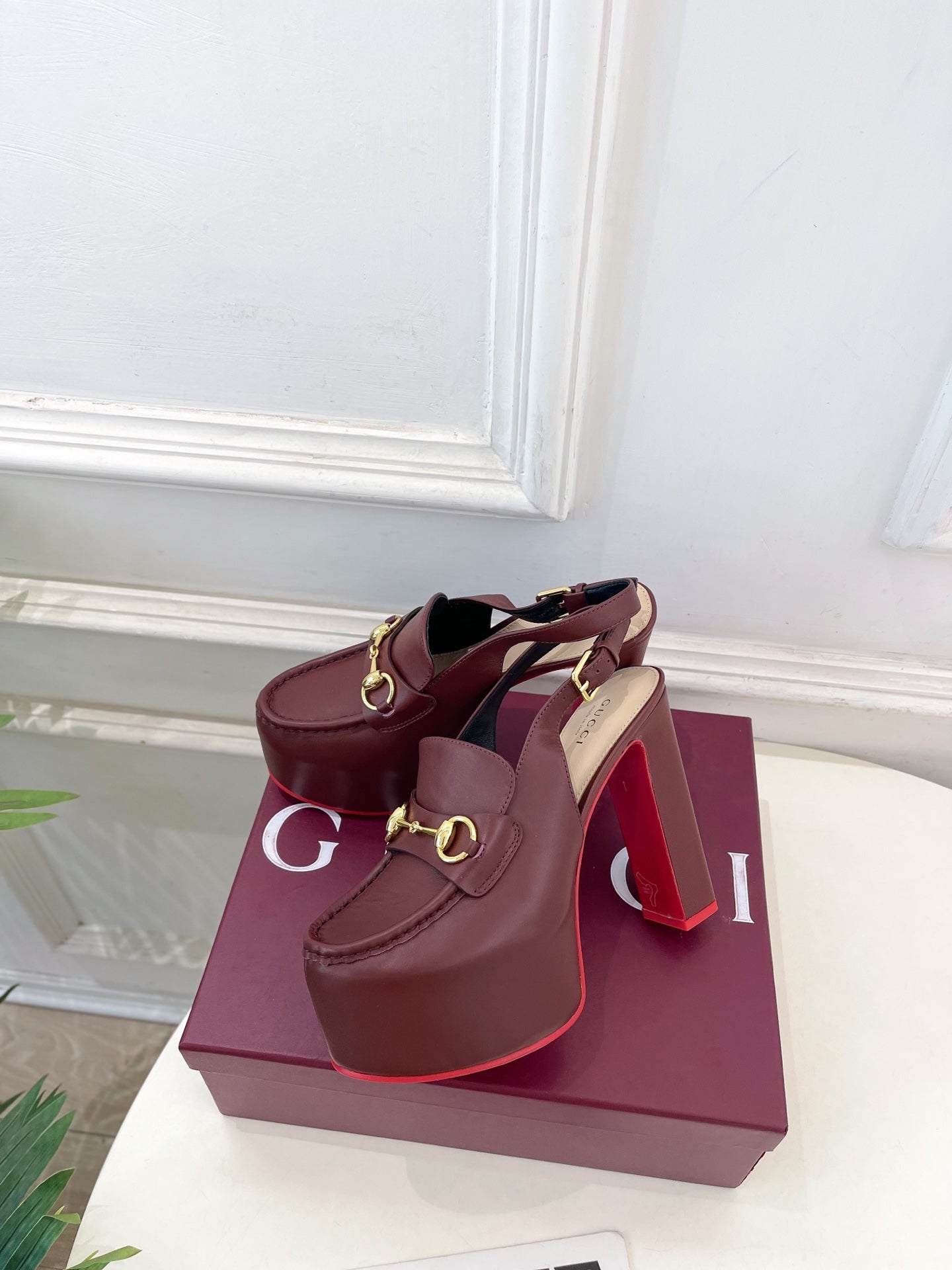 GG 26SS Platform Sandals 130 Burgundy Sheepskin 640263