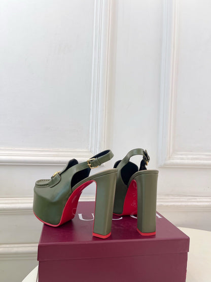 GG 26SS Platform Sandals 130 Green Sheepskin 640264