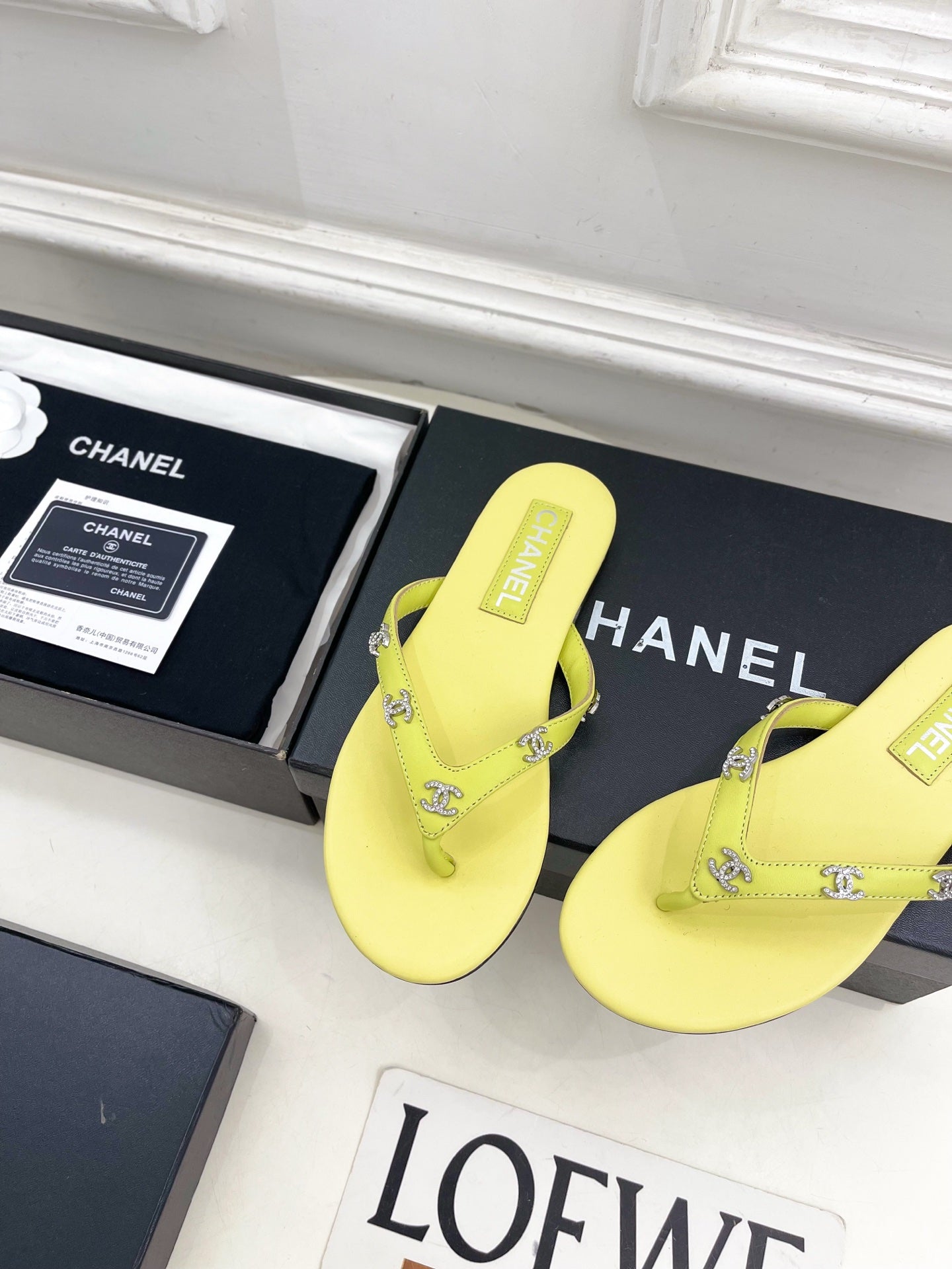 Chanel 2026 Double C Rhinestone Flat Flip-Flops Lambskin Sheepskin 831523