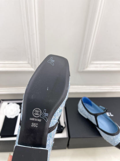 Chanel 2026 Mary Jane Flats Leather Sheepskin Tweed 831380